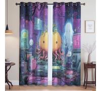 Générique Anti Froid Violet Rideaux Occultant Fantaisie Thème Halloween Rideau Doux intimité Rideaux Chambre pour Chambre d'enfant 117x229 CM (2 Panneaux)