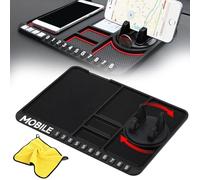 Générique Anti-Slip Mat with Mobile Phone Holder, 4-in-1 Dashboard Phone Holder Mat, 360 Degree Rotating Dash Pad with Temporary Parking Number, Detachable & Washable (Black)