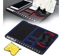 Générique Anti-Slip Mat with Mobile Phone Holder, 4-in-1 Dashboard Phone Holder Mat, 360 Degree Rotating Dash Pad with Temporary Parking Number, Detachable & Washable (Blue)