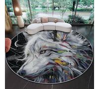 Générique Anti Slip Tapis Rond Lavable en Machine 90 cm, Abstrait Lune Loup Lignes Impression Interieur Légère Tapis pour Salon Chambre Canapé - Noir Doux Pliable Moquette à Poils Courts