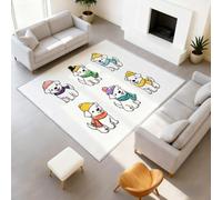 Générique Antidérapant Dessin animé Animal Lavable Tapiss Livre d'images pour Enfants Support en TPR Tapis Chiens Différentes Poses Blanc Tapis 120 x 160 cm pour Couloir Entrée Salon Chambre Bureau