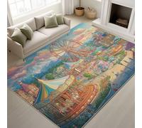 Générique Antidérapant Livre de Conte Jeu Vidéo Lavable Tapiss Vibrant Onirique Support en TPR Tapis Parc d'Attractions Carrousel Grande Roue Tapis 60 x 90 cm pour Couloir Entrée