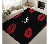 Générique Antidérapant Moderne Minimaliste Lavable Tapiss Romantique Thème Saint-Valentin Support en TPR Tapis Inscription Love Empreinte de Lèvres Tapis 60 x 90 cm pour Couloir Entrée