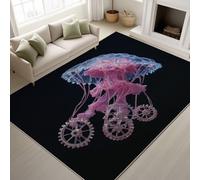 Générique Antidérapant Steampunk Surréaliste Lavable Tapiss Sci-FI Vie Marine Support en TPR Tapis Engrenages Méduse Jouet Tapis 120 x 180 cm pour Salon Chambre, Bureau