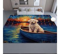 Générique Antidérapant Tapis à Poils Courts Bleu - Animal Chiot Ciel Nocturne Peinture À l'huile Motif Doux Lavable Tapis pour Chambre Salon Bureau Chambre d'enfant, 60 x 90 cm Paillasson Interieur