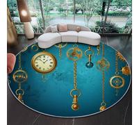 Générique Antidérapant Tapis Rond imprimé Bleu, 60 cm Tapis de Sol décoration avec Rétro Industriel Engrenages Horloge imprimé pour Salle à Manger Salon Chambre Cuisine - Intérieur Décoration