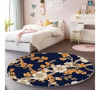 Générique Antidérapant Tapis Rond Lavable en Machine 150 cm - Art Chinois Style Floral Lignes Tapis Rond Imprimé en Flanelle pour Salon Chambre d'enfant Décoration de Chambre, Noir