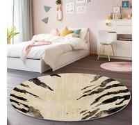 Générique Antidérapant Tapis Rond Lavable en Machine 90 cm - Abstrait Effet Vieilli Imprimé Zèbre Tapis Rond Imprimé en Flanelle pour Salon Chambre d'enfant Décoration de Chambre, Beige