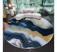 Générique Antidérapant Tapis Ronds 90 cm, Moderne Élégant Marbre Flanelle Lavable Tapis Ronds Gris-Bleu - Convient pour Chambre à Coucher Salle à Manger Bureau Chambre d'enfant