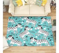 Générique Antidérapant Tapis Salon 140x200 cm Imprimé ZèBre de Dessin Animé Tapis de Zone Moelleux à Flanelle Doux, Bleu Lavable Poils Ras Chambre Moderne Doux - Entretien Facile