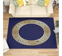 Générique Antidérapant Tapis Salon 140x200 cm Motif Grec Doré Tapis de Zone Moelleux à Flanelle Doux, Bleu Foncé Lavable Poils Ras Chambre Moderne Doux - Entretien Facile