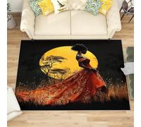 Générique Antidérapant Tapis Salon 140x200 cm Silhouette de Peuple Africain Tapis de Zone Moelleux à Flanelle Doux, Soleil d'or Lavable Poils Ras Chambre Moderne Doux - Entretien Facile