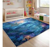 Générique Antidérapant Tapis Salon 160x230 cm Bleu Tapis de Zone Moelleux à Flanelle Doux, Dauphins de L'OcéAn Tortues de Mer Lavable Poils Ras Chambre Moderne Doux - Entretien Facile