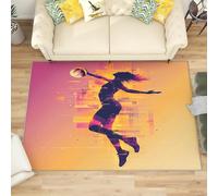 Générique Antidérapant Tapis Salon 160x230 cm Silhouette de Joueur de Volley-Ball Tapis de Zone Moelleux à Flanelle Doux, Couleur Orange Lavable Poils Ras Chambre Moderne Doux - Entretien Facile
