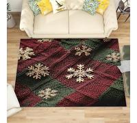 Générique Antidérapant Tapis Salon 160x230 cm Style de Tricot de NoëL Tapis de Zone Moelleux à Flanelle Doux, Flocons de Neige DoréS Lavable Poils Ras Chambre Moderne Doux - Entretien Facile
