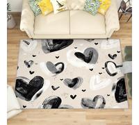 Générique Antidérapant Tapis Salon 180x240 cm Graffiti Abstrait en Forme de CœUr d'amour Tapis de Zone Moelleux à Flanelle Doux, Gris Foncé Lavable Poils Ras Chambre Moderne Doux - Entretien Facile