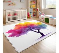 Générique Antidérapant Tapis Salon 80x150 cm Blanc Tapis de Zone Moelleux à Flanelle Doux, Illustrations D'Arbres à L'Aquarelle Lavable Poils Ras Chambre Moderne Doux - Entretien Facile