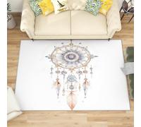 Générique Antidérapant Tapis Salon 80x150 cm Blanc Tapis de Zone Moelleux à Flanelle Doux, Motif Attrape-RêVes Minimaliste Lavable Poils Ras Chambre Moderne Doux - Entretien Facile