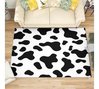 Générique Antidérapant Tapis Salon 80x150 cm Motif de Vache Animale Tapis de Zone Moelleux à Flanelle Doux, Noir Et Blanc Lavable Poils Ras Chambre Moderne Doux - Entretien Facile
