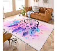 Générique Antidérapant Tapis Salon Chambre 120x180 cm Lavable à Résistant aux Taches Romance Attrape-RêVes Plumes Tapis à Court Poils Doux Décoration de Office, Couloir, Ne Perd Pas Ses Poils, Violet