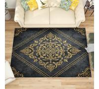 Générique Antidérapant Tapis Salon Chambre 160x230 cm Motifs DoréS Vintage, Tapis à Court Poils Doux Noir Lavable en Machine Antifouling Décoration de Office, Couloir, Paillasson