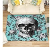 Générique Antidérapant Tapis Salon Chambre 180x240 cm Imprimé TêTe de Mort Grise Et Rose, Tapis à Court Poils Doux Turquoise Lavable en Machine Antifouling Décoration de Office, Couloir, Paillasson