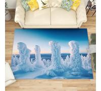 Générique Antidérapant Tapis Salon Chambre 60x90 cm Bleu Clair, Tapis à Court Poils Doux ScèNe de Neige Hivernale en Finlande Lavable en Machine Antifouling Décoration de Office, Couloir, Paillasson