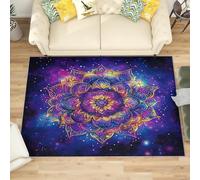 Générique Antidérapant Tapis Salon Chambre 60x90 cm Fleurs de Mandala ColoréEs, Tapis à Court Poils Doux Ciel éToilé Violet Lavable en Machine Antifouling Décoration de Office, Couloir, Paillasson