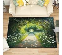 Générique Antidérapant Tapis Salon Chambre 60x90 cm Sentier jungleier D'éTé, Tapis à Court Poils Doux Peinture à l'huile Verte Lavable en Machine Antifouling Décoration de Office, Couloir, Paillasson