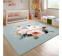 Générique Antidérapant Tapis Salon Chambre 80x150 cm Bleu Clair, Tapis à Court Poils Doux ThèMe Rose Aquarelle Lavable en Machine Antifouling Décoration de Office, Couloir, Paillasson