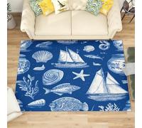 Générique Antidérapant Tapis Salon Chambre 80x150 cm Bleu, Tapis à Court Poils Doux ThèMe OcéAn RéTro Lavable en Machine Antifouling Décoration de Office, Couloir, Paillasson