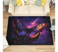 Générique Antidérapant Tapis Salon Chambre 80x150 cm Papillon Coloré du Ciel éToilé, Tapis à Court Poils Doux Violet Foncé Lavable en Machine Antifouling Décoration de Office, Couloir, Paillasson