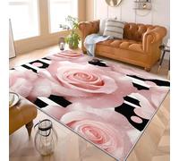 Générique Antidérapants Tapis Chambre Moderne 80x150 cm Fleurs Romantiques, Roses Doux à Poil Court Lavable en Machine Tapis Salon Rose Décoration Maison Adapté aux Animaux Paillassons Anti-saleté