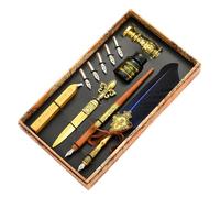 Générique Antique Faether Pen for Writing, Quill Pen Ink Set | Feathers Caligraphy Pens Inks Set with Replacement Nibs, Inks, Wax Seal Sticks, Seal Stamp Calligraphyi Dip Pens Gift Sets