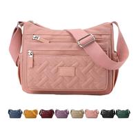 Générique Apparent Crossbody Bag, Large Capacity Waterproof Nylon Shoulder Messenger Bag, Soft with Multi Pocket for Women (Pink)