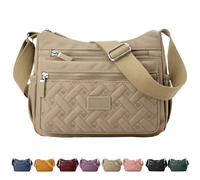 Générique Apparent Crossbody Bag, Large Capacity Waterproof Nylon Shoulder Messenger Bag, Soft with Multi Pocket for Women (Khaki)