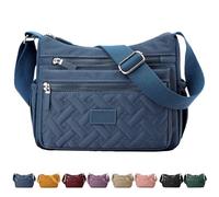 Générique Apparent Crossbody Bag, Large Capacity Waterproof Nylon Shoulder Messenger Bag, Soft with Multi Pocket for Women (Blue)