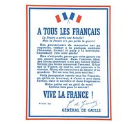 Générique Appel 18 juin 1940 General De Gaulle Affiche Poster Reproduction - Format 50X70 cm sur Papier Luxe 300 GR - Qualité supérieure. Tous formats possibles. Nous Contacter.