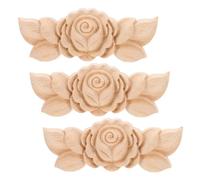 Générique Applique en Bois pour Commode 3pcs Rose Sculptée, Décoration Intérieure et Moulures de Porte, Montage Simple, Finition Naturelle