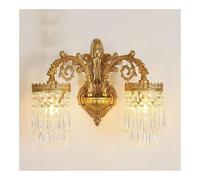 Générique Applique murale en laiton cristal européen français 2 lumières or antique appliques murales du milieu du siècle double lampe luminaire mural vintage for salle de bain(32 * 38cm)