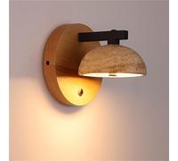 Générique Applique Murale En Travertin Jaune - Lampe Murale En Marbre avec Base En Bois Éclairage Led Intérieur 12 W avec 3 Modes de Couleur (3000K/4000K/6000K) Lampe Murale pour Chambre Et Salon