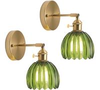 Générique Applique Murale en Verre Fleur Vintage Laiton Doré avec Interrupteur Lampe Murale E27 Luminaire Murale Intérieur Applique pour Salle de Bain (Vert, 2 PCS)