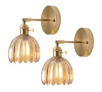 Générique Applique Murale en Verre Fleur Vintage Laiton Doré avec Interrupteur Lampe Murale E27 Luminaire Murale Intérieur Applique pour Salle de Bain Chambre Salon (C, 2 pièces)