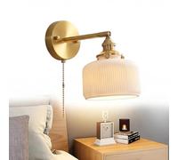 Générique Applique Murale Intérieure Vintage en Céramique, Luminaire Mural avec Interrupteur à Tirette, Lampe Murale E14 pour Chambre, Salle de Bain, Cuisine et Salon, Style Art Déco (A)