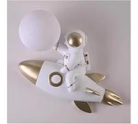 Générique Applique Murale Lampe Murale pour Chambre D'Enfant Motif Fusée Astronaute Lampe de Chevet Garçon Éclairage Intérieur Miroir Lumineux (Doré)
