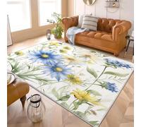 Générique Aquarelle de Plantes Et de Fleurs Antidérapants Tapis Chambre Moderne 120x180 cm Vert Lavable en Machine Tapis Salon Doux à Poil Court Décoration Maison - Nettoyage Facile