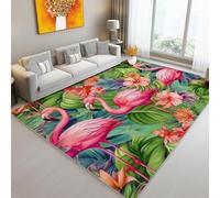 Générique Aquarelle Flamant Rose Feuilles Tapis pour Chambre, 60 x 110 cm antidérapant Tapis en Flanelle Douce, Vert Imprimé Moquette pour Chevet Cuisine Couloir Salon Décoration