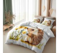Générique Aquarelle Plantes Fleurs Hérisson Housse de Couette Réversible, Blanc Parure de Lit 90 x 190 cm Douce Microfibre Literie 2 pièces - Housse de Couette 1 Personnes Décor de Chambre
