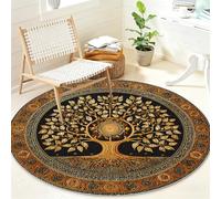 Générique Arbre de Vie Tapis Rond Lavable Antidérapant, Traditionnel Vintage Rond Tapis 60 cm Doux à Poil Ras pour Salon Chambre Bureau, Doré Tapis Circulaire Décoration Intérieure