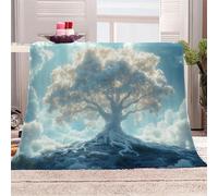 Générique Arbres à Nuages De Rêve,Blancs comme La Neige Manta de franela 3D Suave - Cubre Sofá/Cama 130x150 cm,Arbre De La Vie Estampado 3D Ultrarealista,Polar Caliente,Lavable,Hogar/Dormitorio